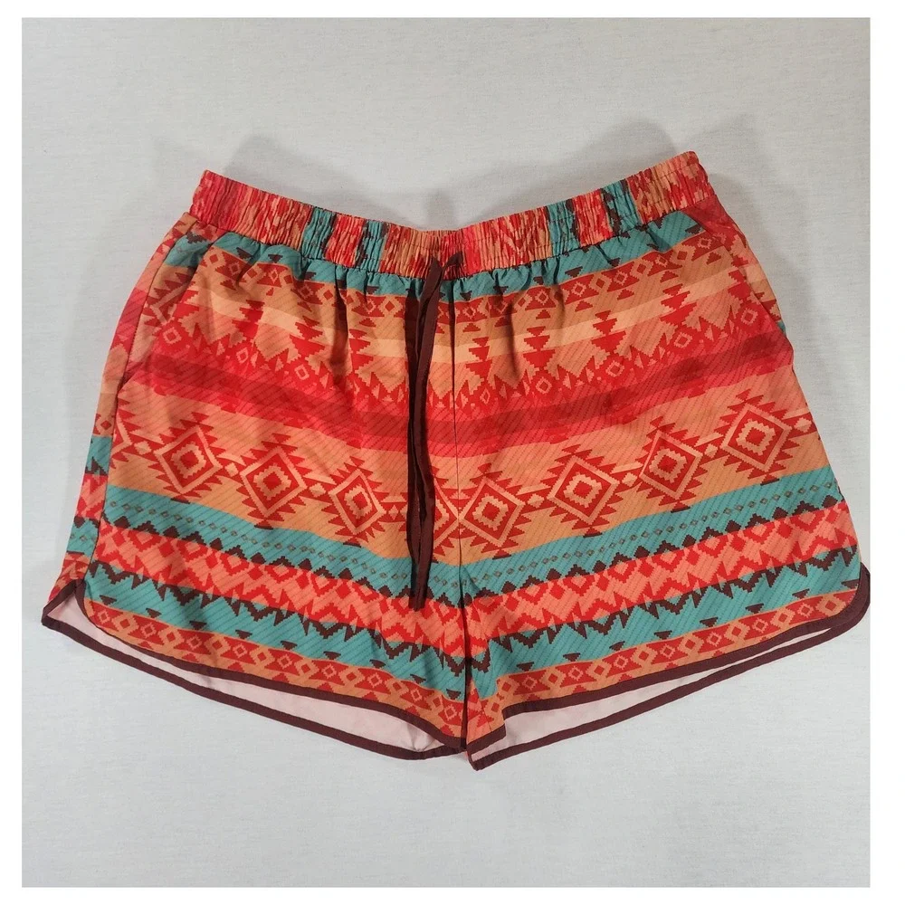 Rowdy Crowd Clothing Running Short Women XL Southwest Aztec Orange Track Western